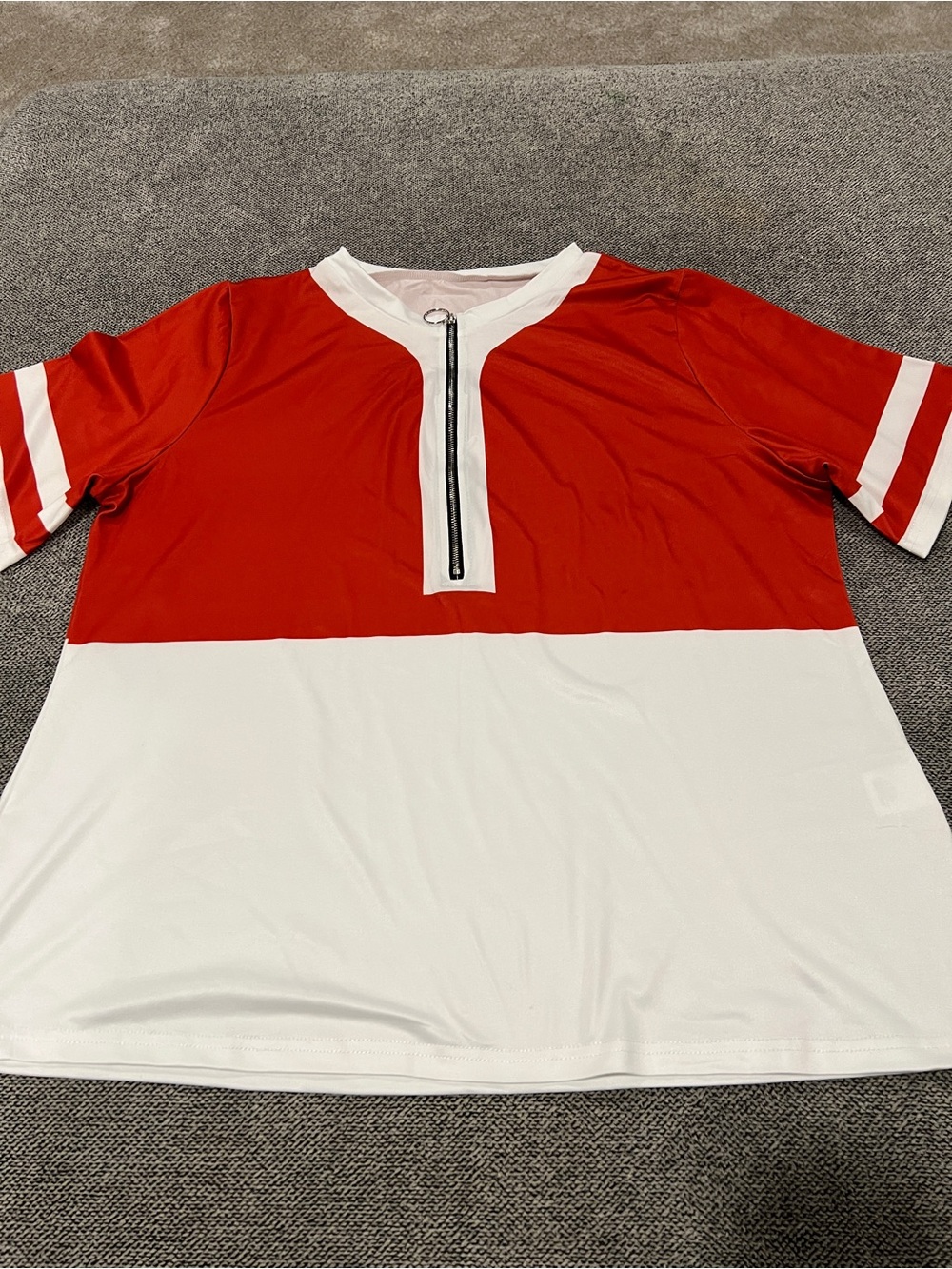 ON SALE!! Men’s Burnt Orange and White Zip-Front Top